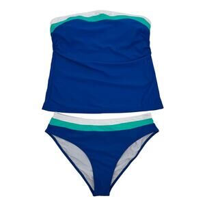 Beachsissi Women's XL Blue Green Strapless Tankini 2 Piece Swimsuit Swimwear